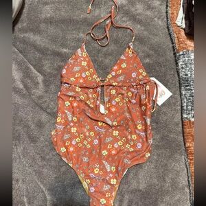 Floral Orange vintage One-Piece Swimsuit